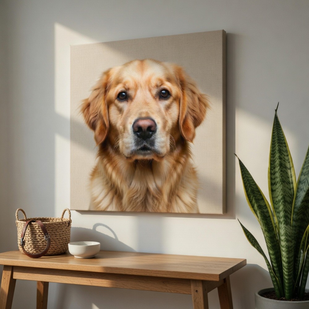 Golden retriever kutya portré vászonkép saját fotóból egyedi falikép faldekoráció