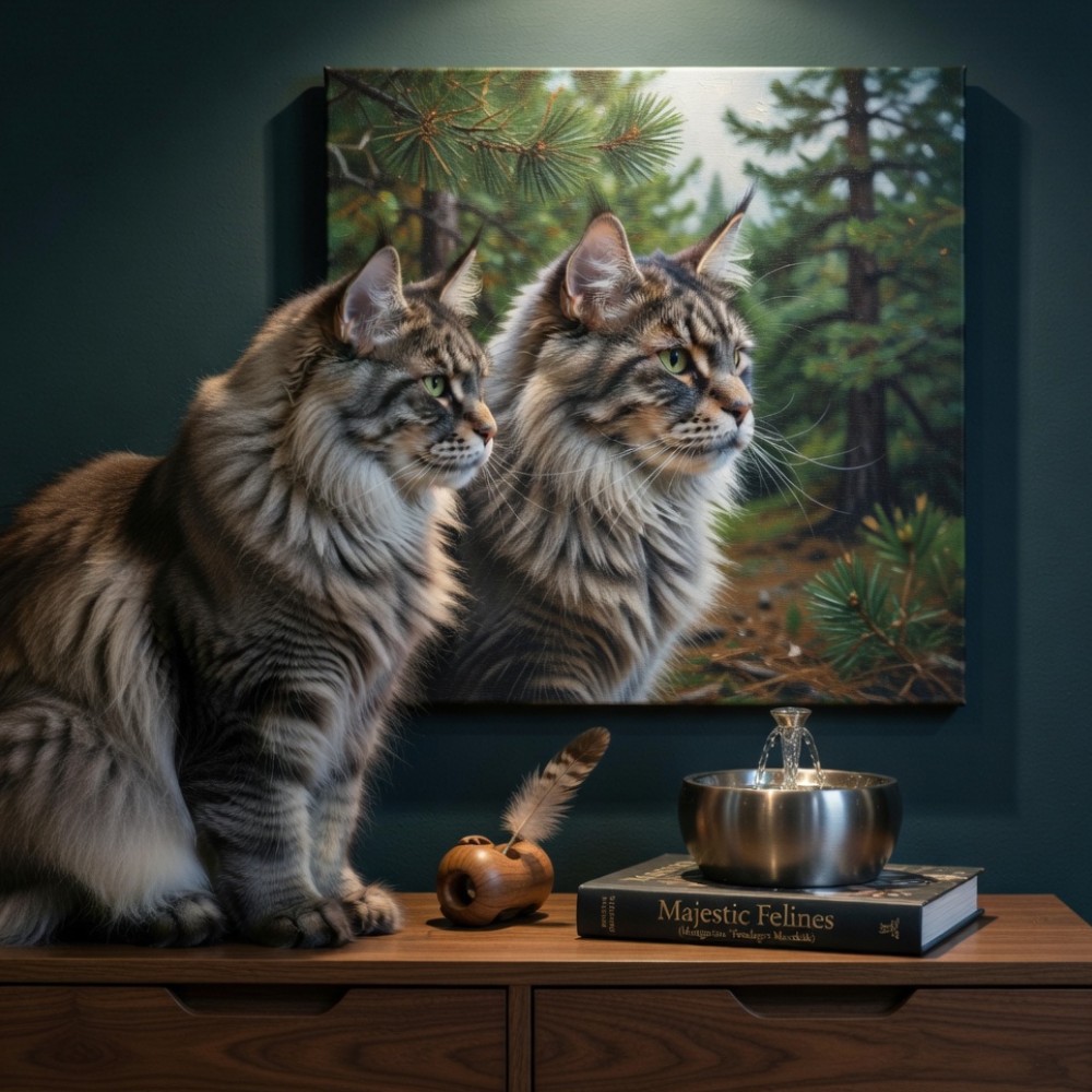 Maine Coon macska páros vászonkép saját fotóból egyedi falikép faldekoráció