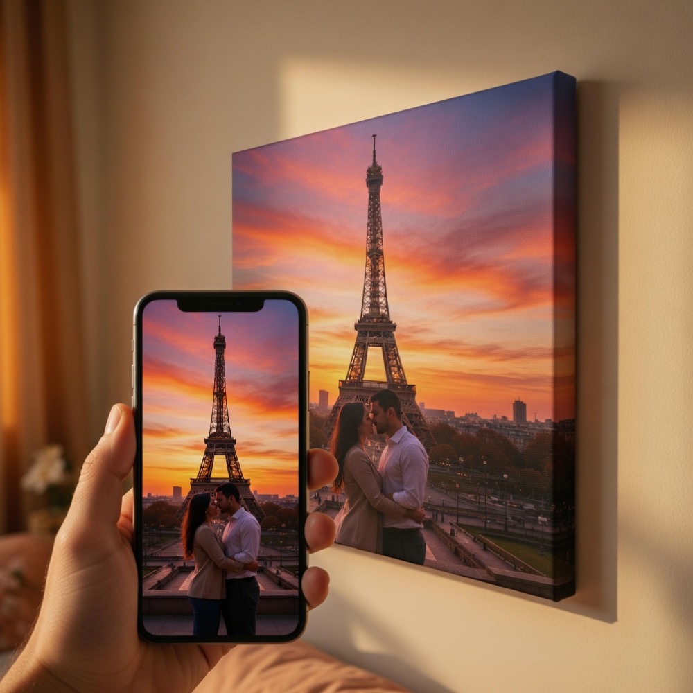 Párizs Eiffel-torony pár vászonkép utazás emlék saját fotóból