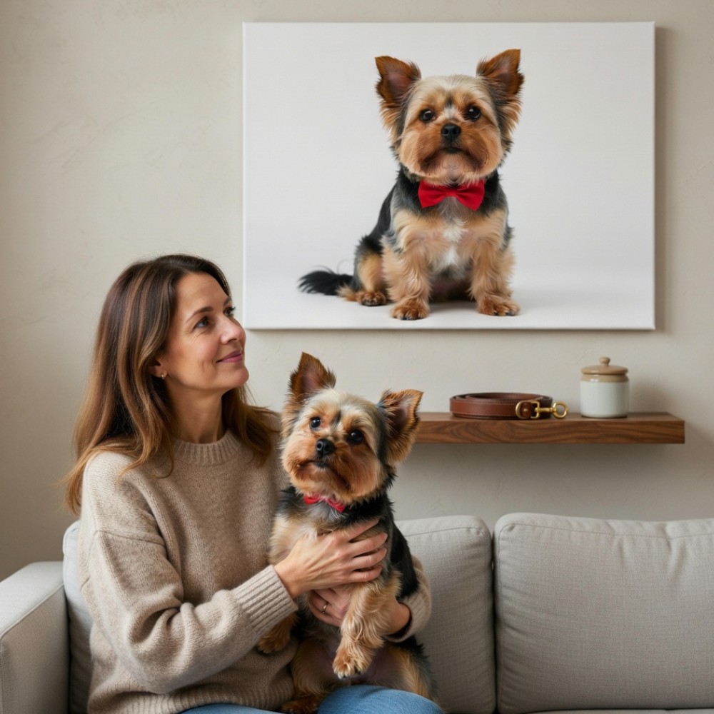 Yorkshire terrier kutya portré vászonkép saját fotóból falikép faldekoráció